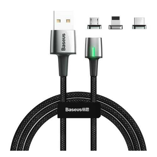 Кабель Baseus Multi USB-iP+Micro+Type-C Zinc Magnetic Black 2m 2.4A в Залог успеха